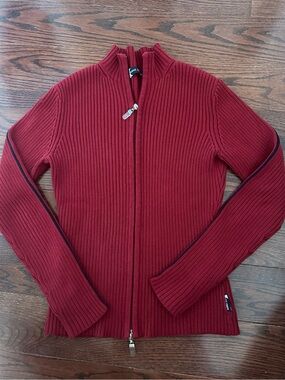 Studio London Red Ribbed Zip-Front Knit Jacket